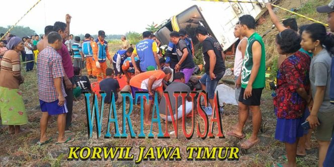 
 Diduga Sopir Mengantuk Bus Kramat Djati Terguling Masuk Areal Parit di Tol Sumo, 2 Penumpang Tewas