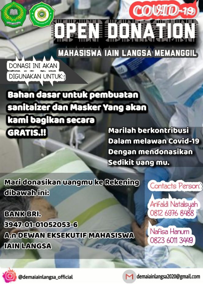 
 Bantu Pencegahan COVID-19, DEMA IAIN Langsa Buka Donasi