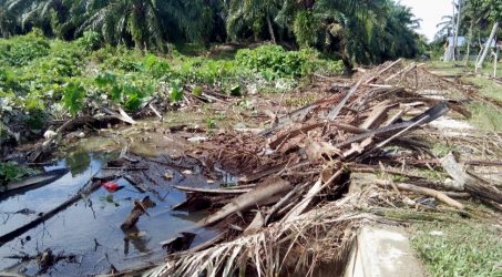 Foto : Sampah berserakan pasca banjir di saluran air Dusun Bukit Gp PB Seulemak.