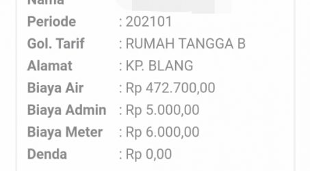 Foto : Tagihan air meroket mencapai Rp 483.700.