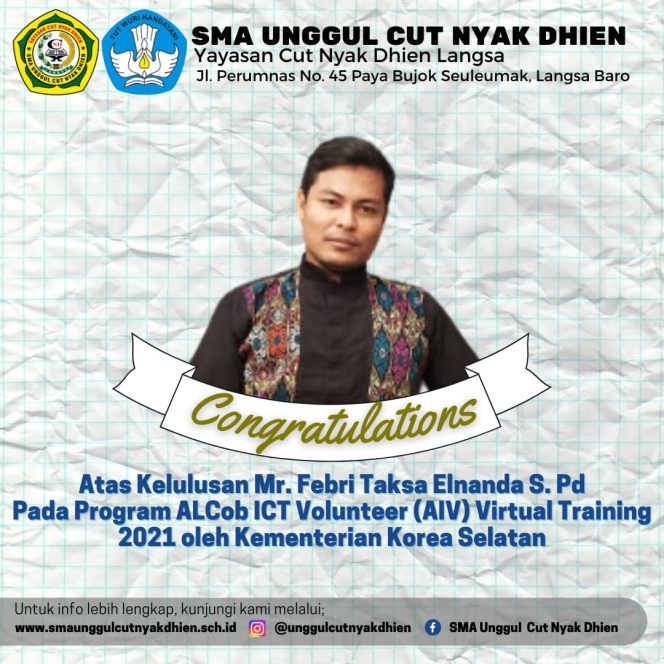
 Guru SMA Unggul CND Langsa Lolos Program AIV Virtual Training 2021