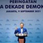 Foto : Ketua Umum Partai Demokrat Agus Harimurti Yudhyono (AHY) saat pidato peringatan dua dekade Partai Demokrat.