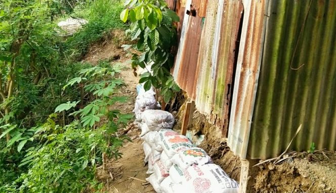 
 Foto : Warga memasang tanggul manual, antisipasi terhadap erosi.