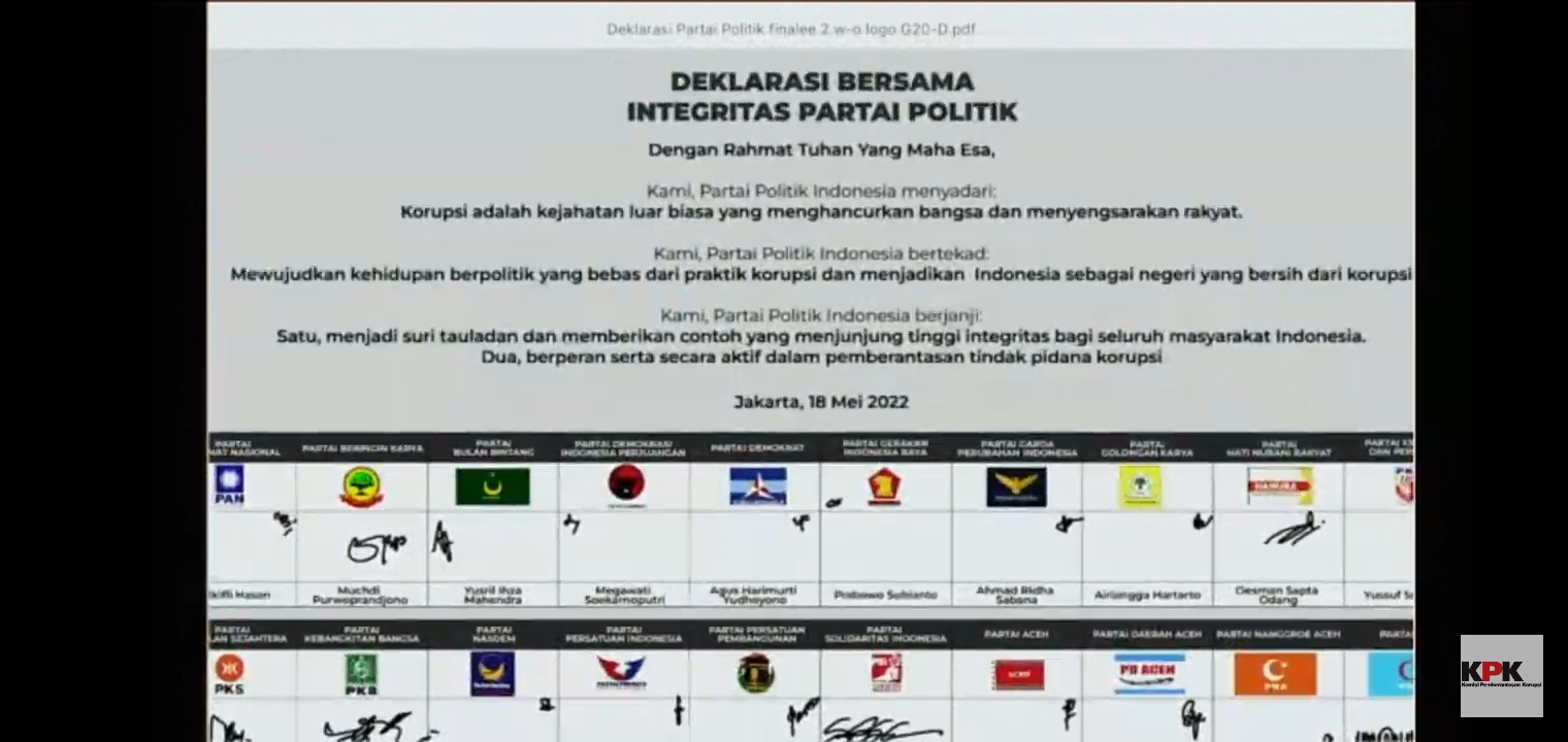 Foto : Deklarasi bersama Integritas Parpol.