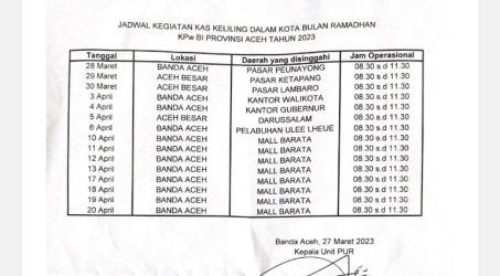 Foto : Jadwal Penukaran Uang Pecahan Kecil/BI Aceh.