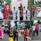 Para siswa/i mengenakan seragam adat dan karya kreatif dalam menyemarakkan Pawai Alegoris di Kota Langsa.