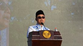 Sambutan Wali Kota Langsa Jeffry Sentana sebelum pelaksanaan sholat Idul Fitri di Lapangan Merdeka. Sabtu, (21/03/2026).