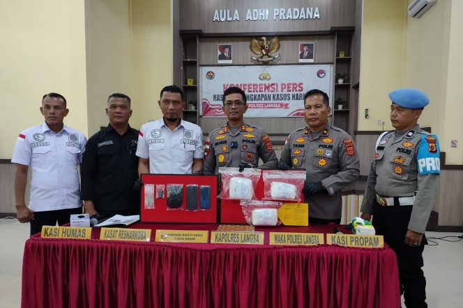 
 Dua Kurir dan Sabu 3.056 Gram Digelandang ke Mapolres Langsa